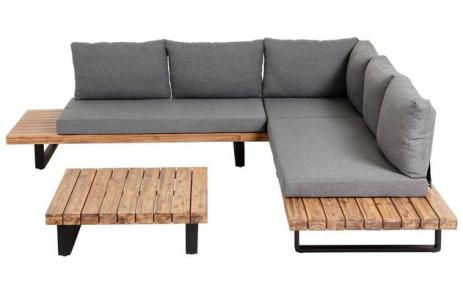 Ensemble Zalika canapé d'angle 5 places et table en bois d'acacia massif FSC 100%