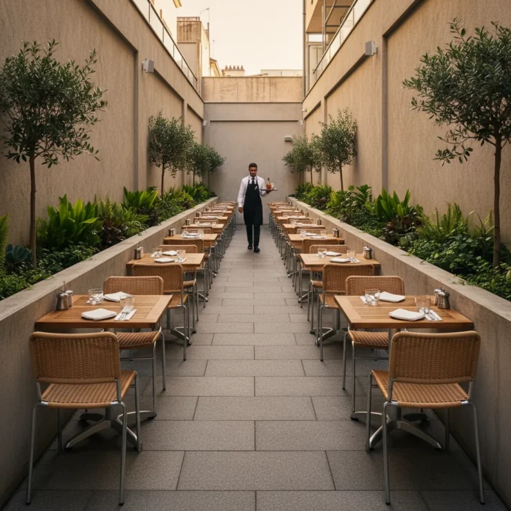Aménagement terrasse restaurant en longueur | E-TERRASSES - amenagement terrasse restaurant en longueur