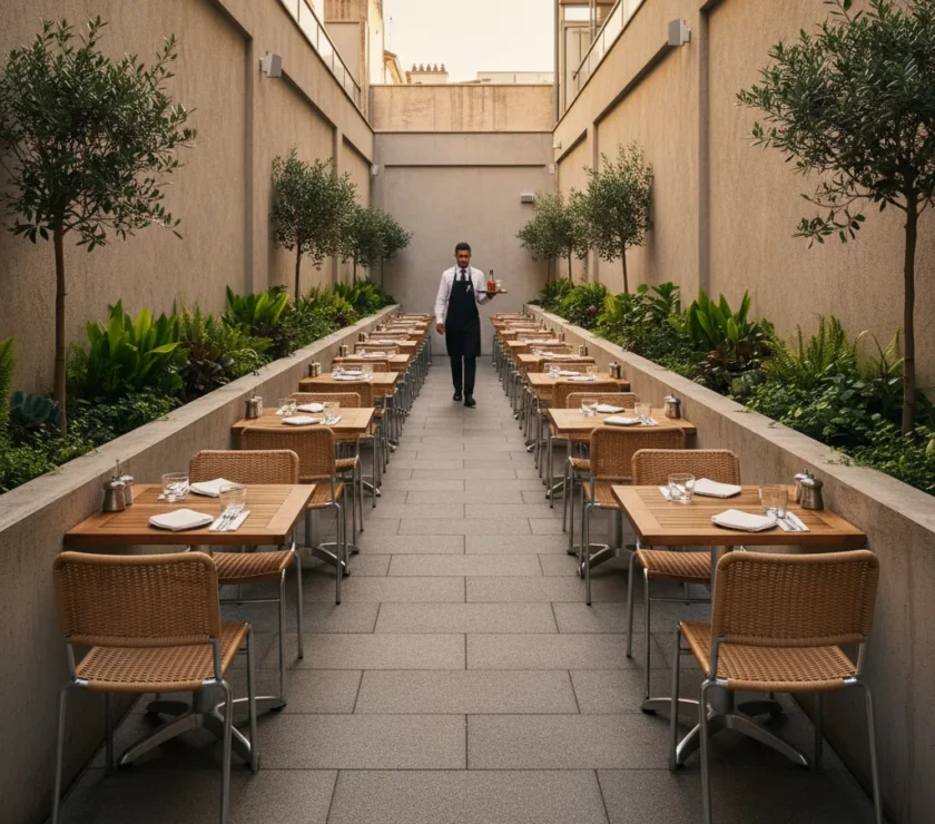 Aménagement terrasse restaurant en longueur | E-TERRASSES - amenagement terrasse restaurant en longueur
