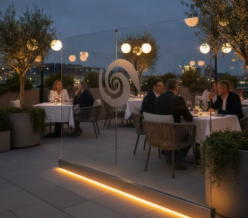 Paravent avec logo personnalisé – Visibilité Pro | E-TERRASSES - paravent logo personnalise