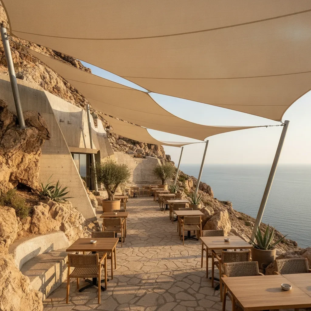 Voile d'ombrage sur mesure restaurant | Guide CHR - voile ombrage sur mesure restaurant