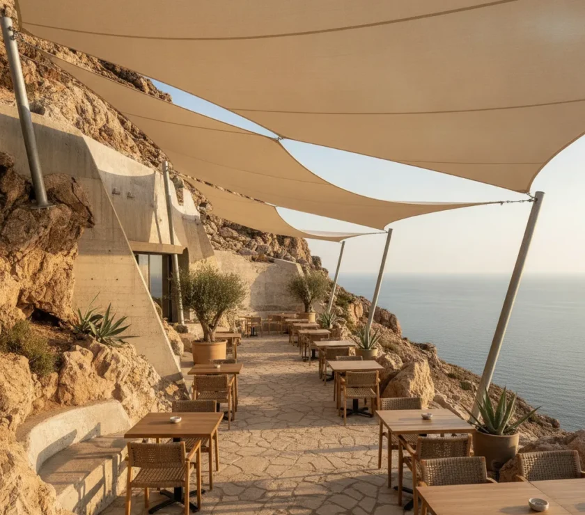 Voile d'ombrage sur mesure restaurant | Guide CHR - voile ombrage sur mesure restaurant