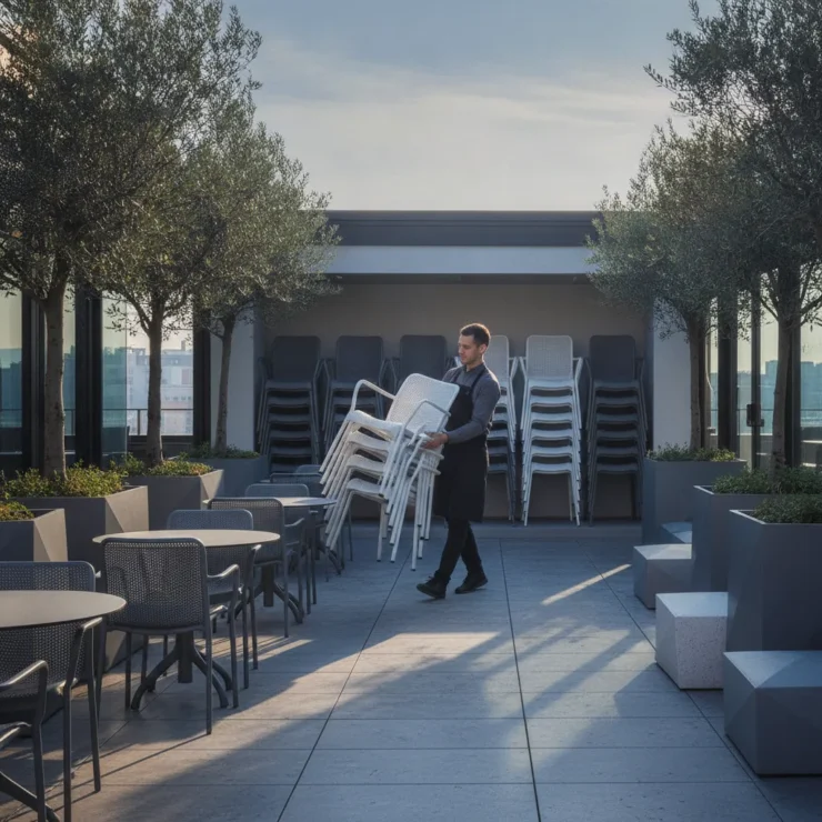 Mobilier CHR empilable, guide d'achat terrasse 2026 - mobilier chr empilable